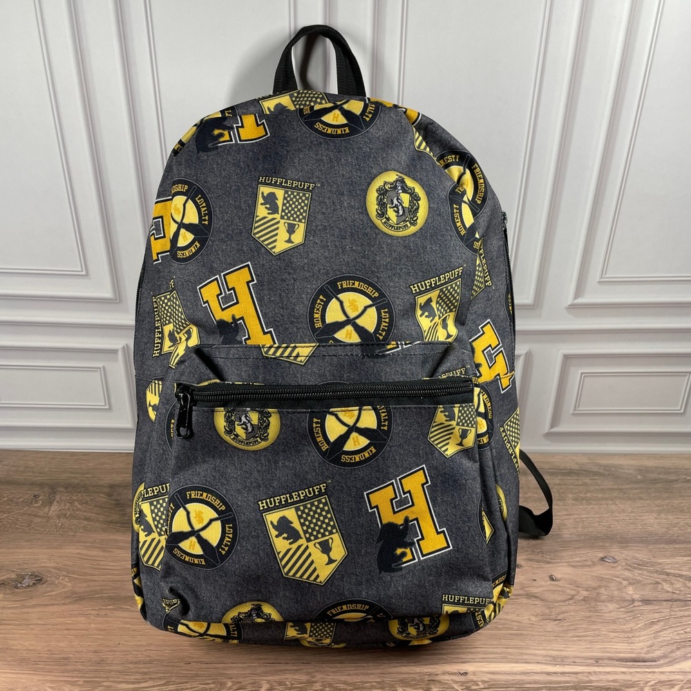 Harry Potter Hufflepuff Backpack Gray Yellow School Travel‎ Laptop Bookbag Bag